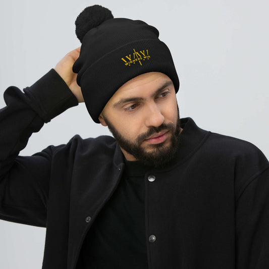 Winners Win black beanie with gold embroidered logo