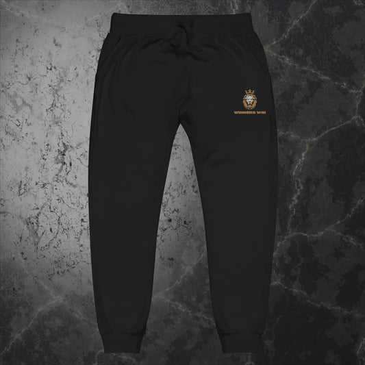 The Winners win Lion sweat pants black edition, part of the full lion tracksuit, our Winners Win lion logo embroidered in gold and white
